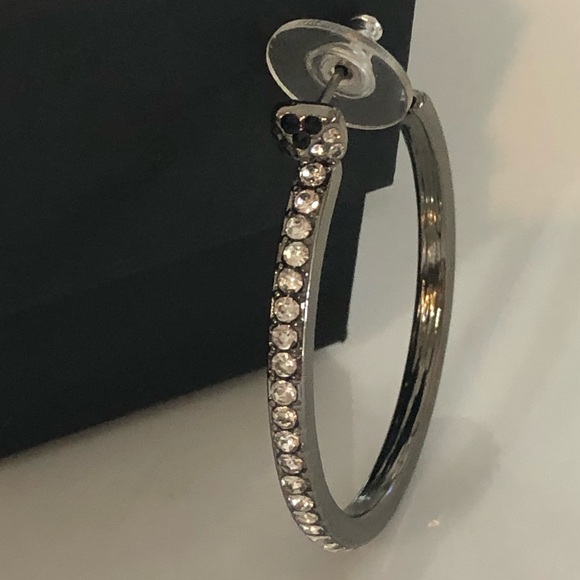 Hematite Over Sterling Silver Crystal Hoops - Picture 2 of 4